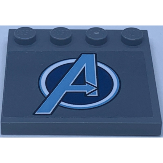 Tile, Modified 4 x 4 with Studs on Edge with Metallic Light Blue Avengers Logo Pattern (Sticker) - Set 76131