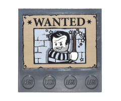 Tile, Modified 4 x 4 with Studs on Edge with 'WANTED' and Convict with Shirt with Stripes Poster Pattern (Sticker) - Set 10217