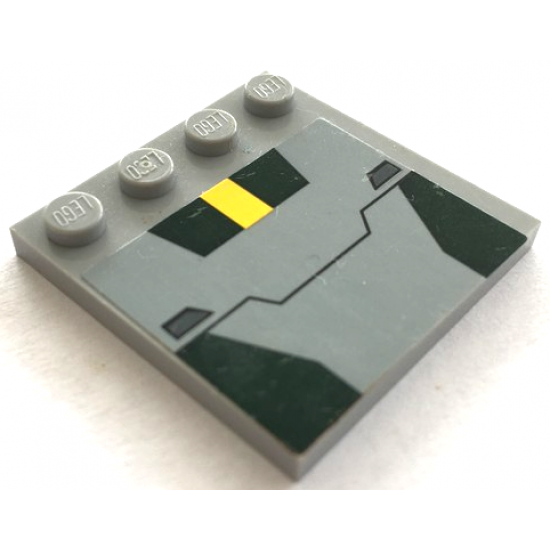 Tile, Modified 4 x 4 with Studs on Edge with SW A-wing Dark Green and Yellow Markings and Hull Plates Pattern (Sticker) - Set 75150