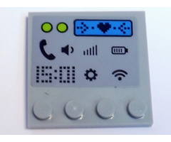 Tile, Modified 4 x 4 with Studs on Edge with '15:01' and Phone, Volume, Signal, Battery, Settings and Wifi Symbols Pattern (Sticker) - Set 41346