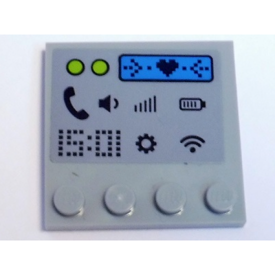 Tile, Modified 4 x 4 with Studs on Edge with '15:01' and Phone, Volume, Signal, Battery, Settings and Wifi Symbols Pattern (Sticker) - Set 41346