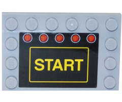 Tile, Modified 4 x 6 with Studs on Edges with Yellow 'START' and Five Red Lights on Black Background Pattern (Sticker) - Set 75874