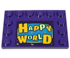 Tile, Modified 4 x 6 with Studs on Edges with Bright Light Orange and Yellowish Green 'HAPPY WORLD' Pattern (Sticker) - Set 70432