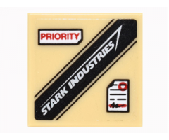 Tile 2 x 2 with 'PRIORITY', 'STARK INDUSTRIES' Logo and White Note with Red Circle Pattern (Sticker) - Set 76051