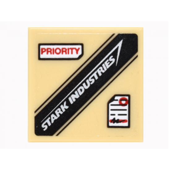 Tile 2 x 2 with 'PRIORITY', 'STARK INDUSTRIES' Logo and White Note with Red Circle Pattern (Sticker) - Set 76051