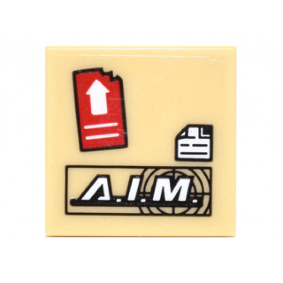 Tile 2 x 2 with 'A.I.M.' Logo, Red Rectangle with White Arrow and White Square with Bent Corner Pattern (Sticker) - Set 75061