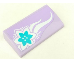 Slope, Curved 2 x 4 x 2/3 with Bottom Tubes with Azure Flower and White Swirls on Lavender Background Pattern (Sticker) - Set 41013