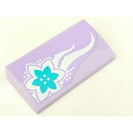 Slope, Curved 2 x 4 x 2/3 with Bottom Tubes with Azure Flower and White Swirls on Lavender Background Pattern (Sticker) - Set 41013