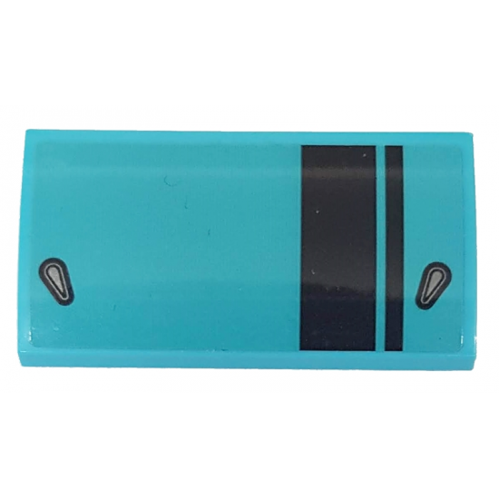 Slope, Curved 2 x 4 x 2/3 with Bottom Tubes with Two Black Stripes on Medium Azure Background Pattern (Sticker) - Set 76898