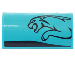 Slope, Curved 2 x 4 x 2/3 with Bottom Tubes with Black Stripe and Leaping Jaguar on Medium Azure Background Pattern Model Left Side (Sticker) - Set 76898