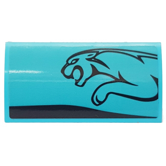 Slope, Curved 2 x 4 x 2/3 with Bottom Tubes with Black Stripe and Leaping Jaguar on Medium Azure Background Pattern Model Left Side (Sticker) - Set 76898