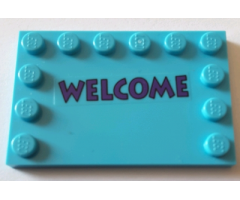 Tile, Modified 4 x 6 with Studs on Edges with Dark Purple 'WELCOME' Pattern (Sticker) - Set 71016