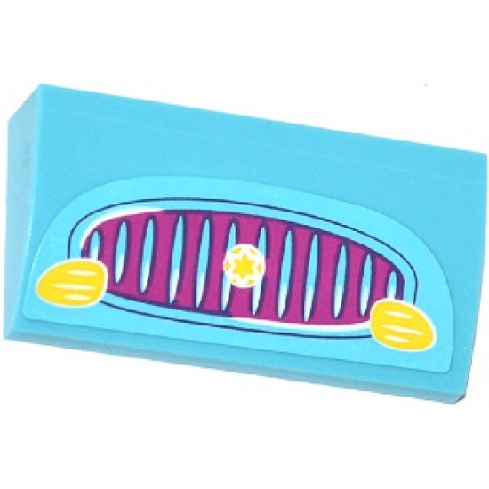 Slope, Curved 2 x 4 x 2/3 with Bottom Tubes with Magenta Car Grille, Yellow Lights and Star Pattern (Sticker) - Set 41034