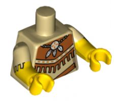 Torso Female Outline Tribal Dress with Fringe and Necklace with 3 Feathers Pattern / Yellow Arms with Tan Short Sleeves with Fringe Pattern / Yellow Hands