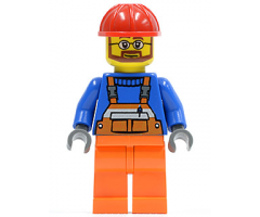 Overalls with Safety Stripe Orange, Orange Legs, Red Construction Helmet, Beard and Glasses