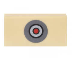 Tile 1 x 2 with Dark Bluish Gray, Black, Light Bluish Gray and Red Circle Button Pattern (Sticker) - Set 76052