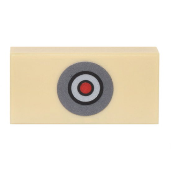 Tile 1 x 2 with Dark Bluish Gray, Black, Light Bluish Gray and Red Circle Button Pattern (Sticker) - Set 76052