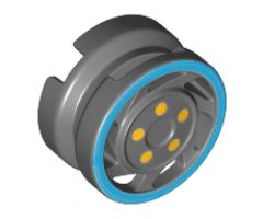 Wheel 11mm D. x 6mm with 7 Slanted Spokes with Blue Rim Edge and Yellow Bolts Pattern
