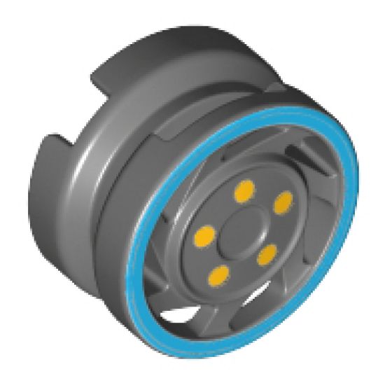 Wheel 11mm D. x 6mm with 7 Slanted Spokes with Blue Rim Edge and Yellow Bolts Pattern