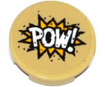 Tile, Round 2 x 2 with Bottom Stud Holder with 'POW!' in Yellow Starburst Explosion Pattern (Sticker) - Set 76053