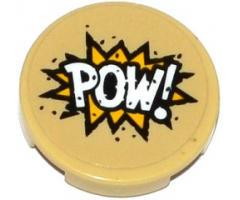 Tile, Round 2 x 2 with Bottom Stud Holder with 'POW!' in Yellow Starburst Explosion Pattern (Sticker) - Set 76053