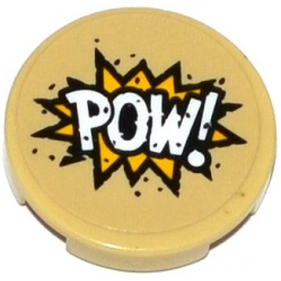 Tile, Round 2 x 2 with Bottom Stud Holder with 'POW!' in Yellow Starburst Explosion Pattern (Sticker) - Set 76053