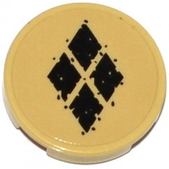 Tile, Round 2 x 2 with Bottom Stud Holder with 4 Black Diamonds Pattern (Sticker) - Set 76053