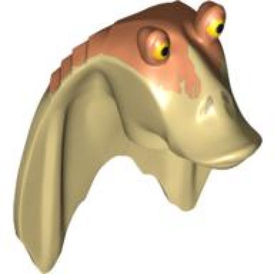 Minifigure, Head, Modified SW Gungan Flat Eyes with Nougat Top Pattern