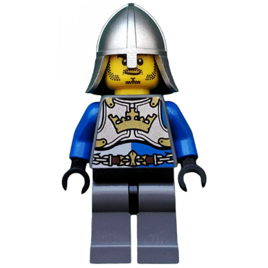 Castle - King's Knight Breastplate with Crown and Chain Belt, Helmet with Neck Protector, Closed Grin with Stubble