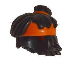 Minifigure, Hair Mid-Length Tousled, Top Knot Bun with Orange Band and Headband Pattern