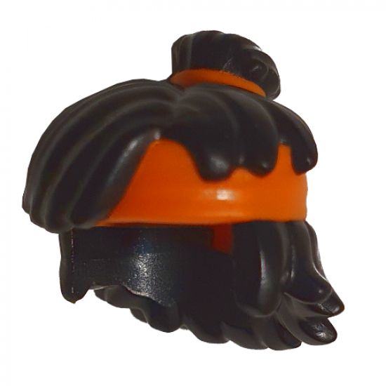 Minifigure, Hair Mid-Length Tousled, Top Knot Bun with Orange Band and Headband Pattern