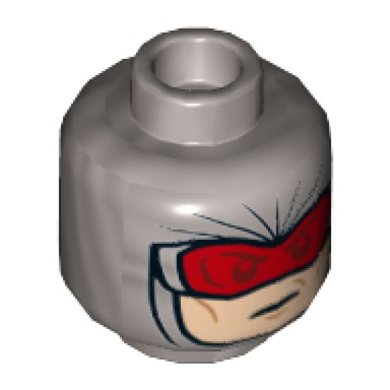 Minifigure, Head Dual Sided Balaclava with Light Nougat Face, Red Goggles / Angry with Open Mouth Pattern - Hollow Stud