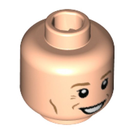 Minifigure, Head Medium Nougat Eyebrows and Contour Lines, Wide Grin Pattern - Hollow Stud
