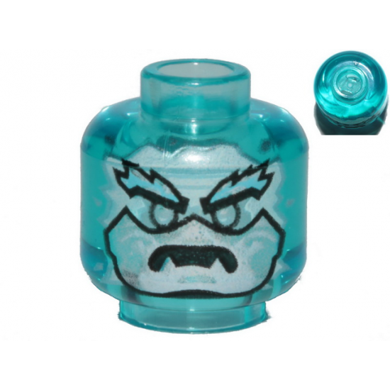 Minifigure, Head Alien White Face, Medium Azure Eyebrows and Bottom Fangs Pattern - Vented Stud