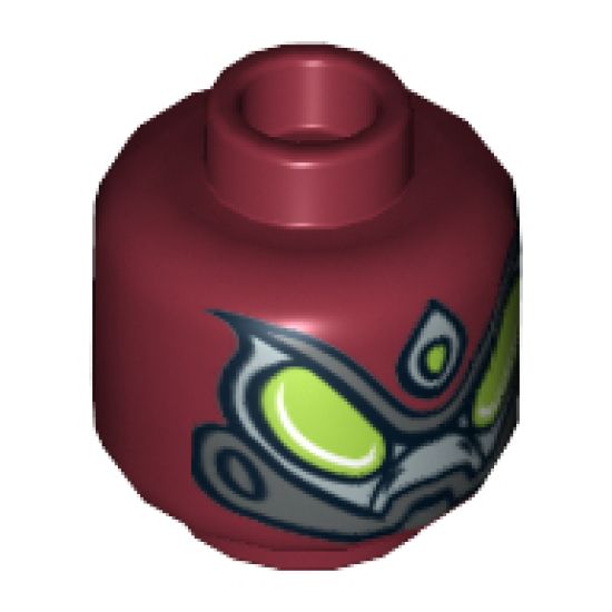Minifigure, Head Alien with Large Lime Eyes and Metal Jaw Pattern - Hollow Stud