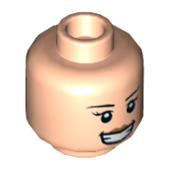 Minifigure, Head Dual Sided Female Black Eyebrows, Wide Smile / Embarrassed Expression Pattern - Hollow Stud