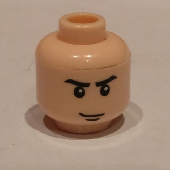 Minifigure, Head Male Stern Eyebrows, White Pupils and Chin Dimple Pattern - Hollow Stud