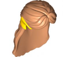 Minifigure, Hair Female Long with Parted Bangs, Partly Braided in Back with Yellow Elf Ears and Silver Flower Pattern