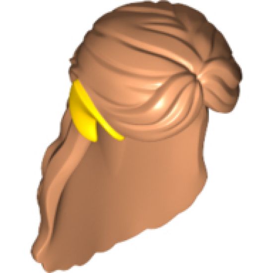 Minifigure, Hair Female Long with Parted Bangs, Partly Braided in Back with Yellow Elf Ears and Silver Flower Pattern