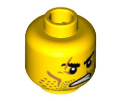 Minifigure, Head Beard Stubble, Scars over Right Eyebrow and Mouth, Angry Pattern - Hollow Stud
