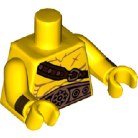 Torso Bare Chest with Muscles Outline, Scar, Copper Belt and Shoulder Strap Pattern / Yellow Arms with Wristbands / Yellow Hands