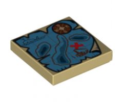 Tile 2 x 2 with Map Nautical with Red 'X' Pattern