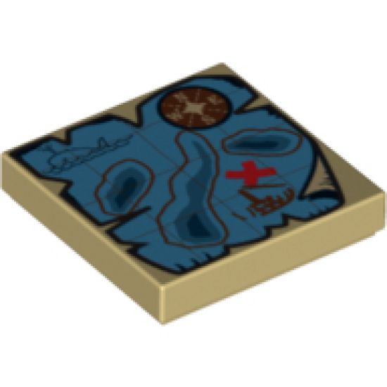 Tile 2 x 2 with Map Nautical with Red 'X' Pattern