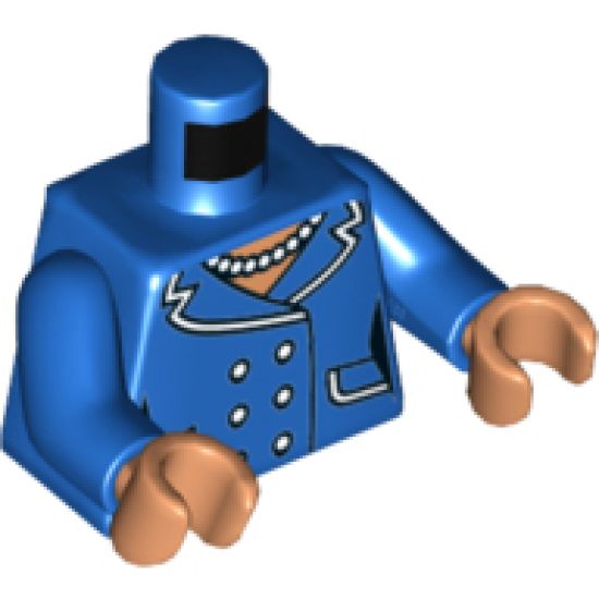 Torso Batman Female Outline Suit with Lapels, Pockets, Buttons and Pearl Necklace Pattern / Blue Arms / Nougat Hands