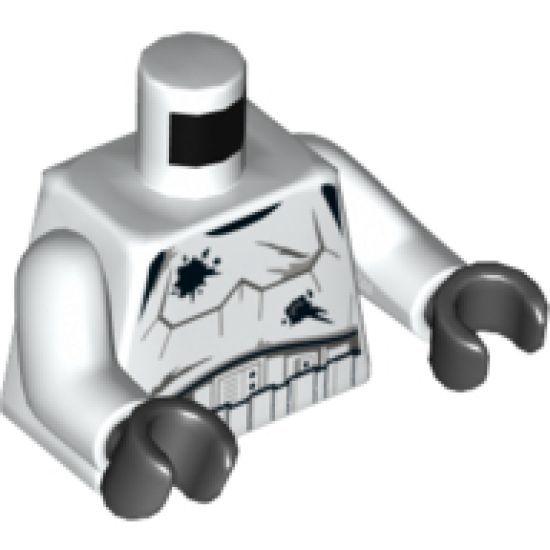 Torso SW Armor Stormtrooper, Detailed Armor without Shoulder Belts, Battle Damage with Scratches and Holes Pattern / White Arms / Black Hands