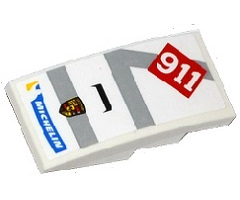 Slope, Curved 4 x 2 with Michelin Logo, Porsche Logo, Light Bluish Gray Stripes, '911' and Air Intake Pattern (Sticker) - Set 75912
