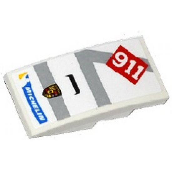 Slope, Curved 4 x 2 with Michelin Logo, Porsche Logo, Light Bluish Gray Stripes, '911' and Air Intake Pattern (Sticker) - Set 75912