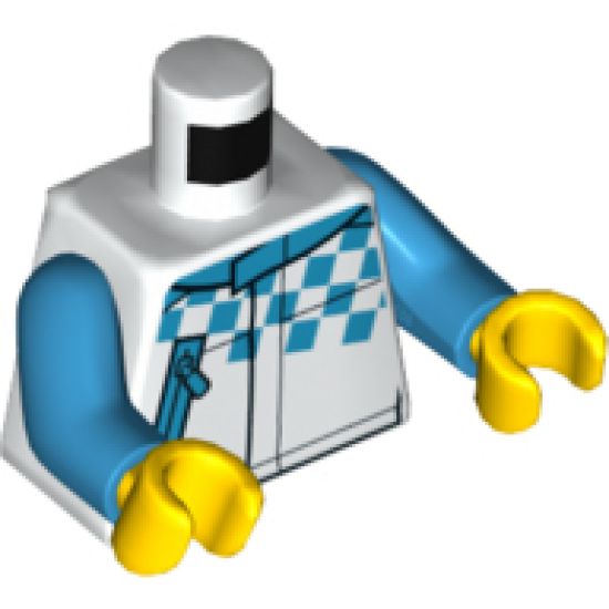 Torso Race Jacket with Checkered Pattern and Zipper Pocket / Dark Azure Arms / Yellow Hands