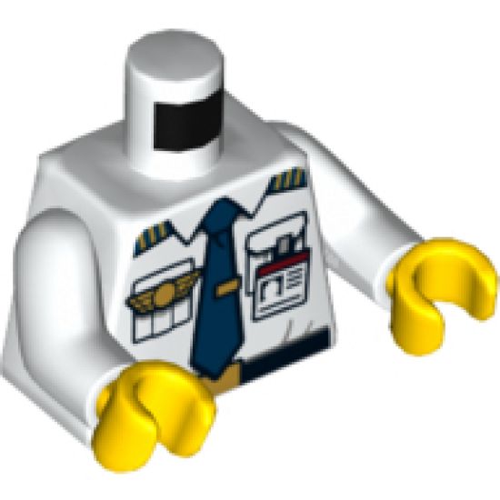 Torso Shirt with Dark Blue Tie with Clip, Epaulettes, Gold Logo Pin, Black Belt and Red and White ID Badge Pattern / White Arms / Yellow Hands