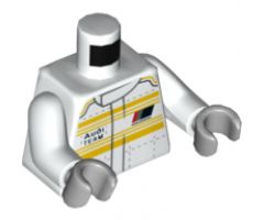 Torso Race Suit with Horizontal Yellow Stripes and 'Audi TEAM' on Front and Back Pattern / White Arms / Light Bluish Gray Hands